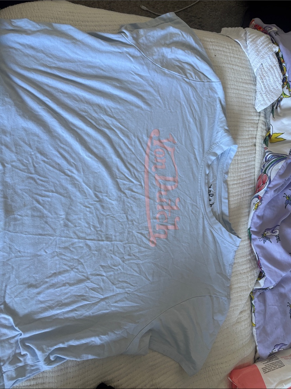 Von Dutch Light Blue Tee with Pink Logo